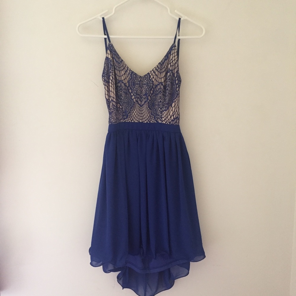 New | White Lotus | Royal Blue Lace Chiffon Dress